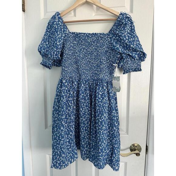 Hyacinth House Hyacinth House Blue Ditsy Floral Pai Mini Dress NWT Extra Small - Picture 2 of 6
